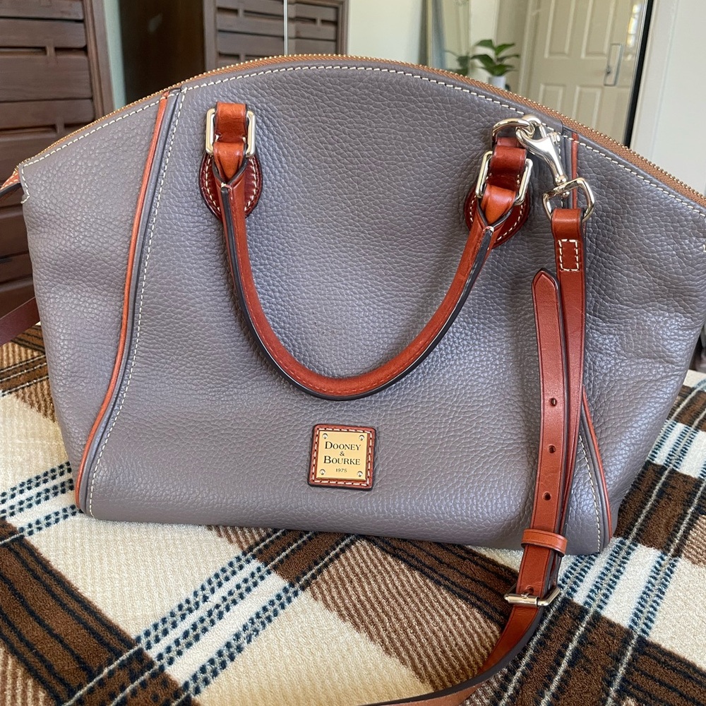 Dooney & Bourke Taupe Leather Satchel with Tan Accents